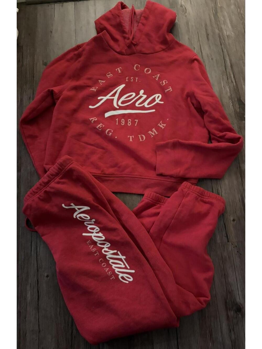 Aeropostale Juniors Large Hoodie & Sweat Pant Set Red Y2K